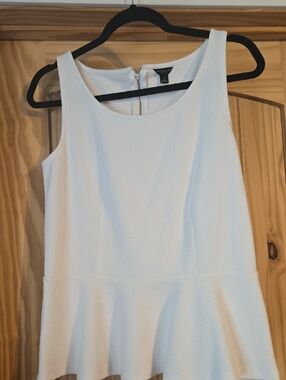 Ann Taylor White Textured Peplum Tank Top